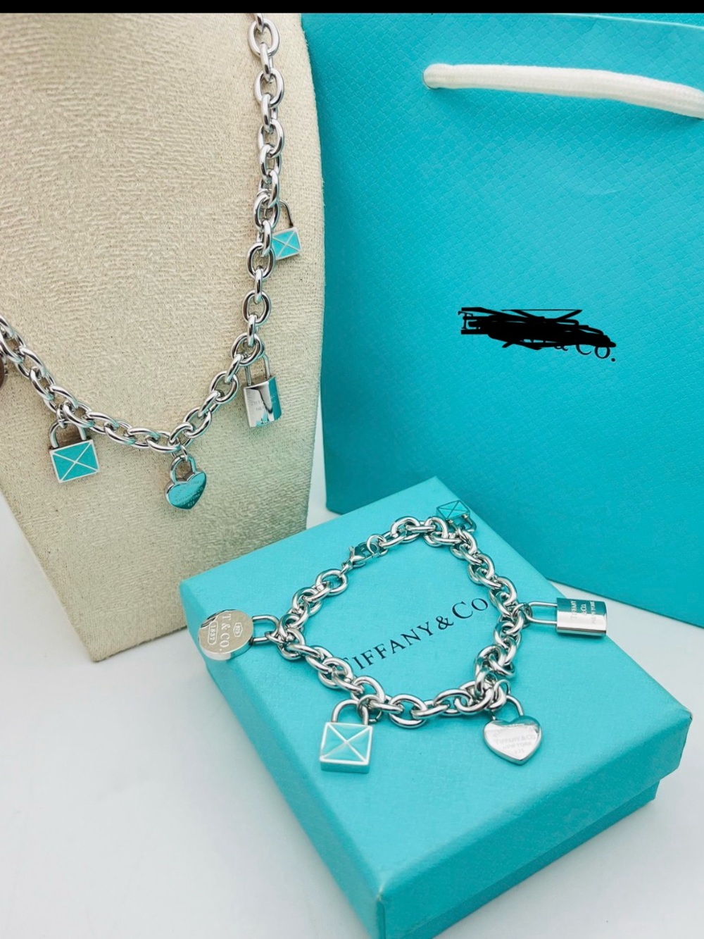Stainless steel Silver and Robin's Egg Blue Charm Bracelet new without box